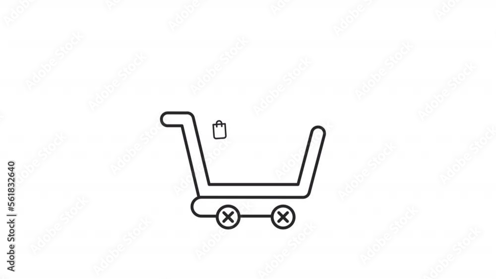 Poster animated shopping linear icon. buying goods. commercial offer. consumption of products. seamless loo