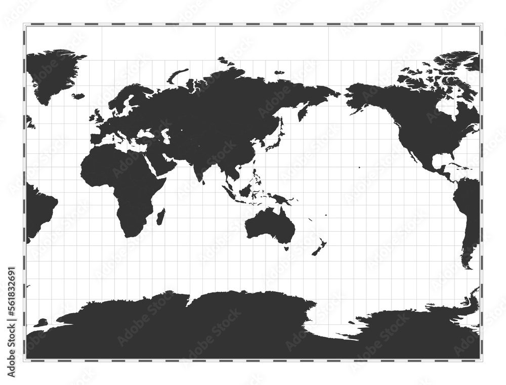 Poster vector world map. miller cylindrical projection. plain world geographical map with latitude and long
