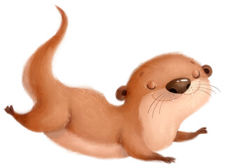 Illustration of a cute cartoon otter. Cute animals. Transparent, png