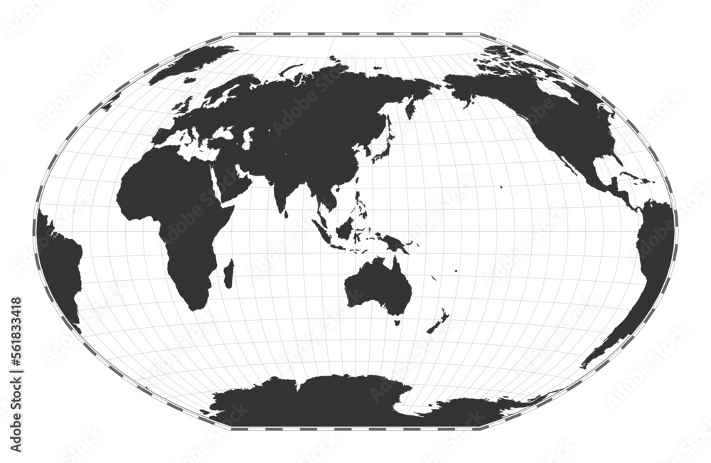 Poster vector world map. winkel tripel projection. plain world geographical map with latitude and longitude