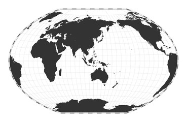 Vector world map. Winkel tripel projection. Plain world geographical map with latitude and longitude lines. Centered to 120deg W longitude. Vector illustration.