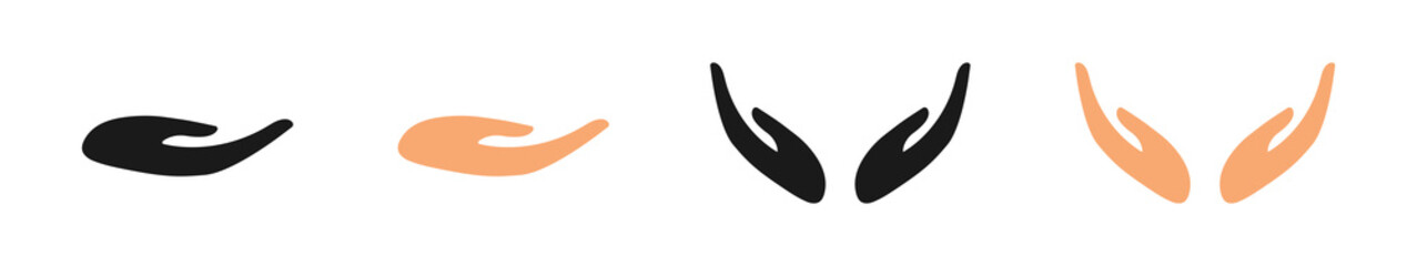 Hand icon. Support and protection. Set of vector illustrations