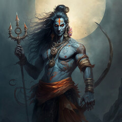 Lord Shiva Gott der Zerstörung epische Pose mit Tribuvhan für t-shirt print, poster - Religiöse hinduistische Kunst	