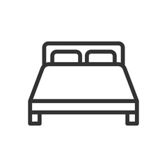 Bed flat outline vector icon isolated on white background. Sleeping room concept stock illustration - 561834034