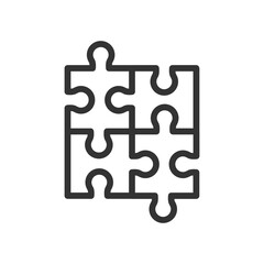 Puzzle pieces outline vector icon isolated on white background. Jigsaw stock illustration - 561834041