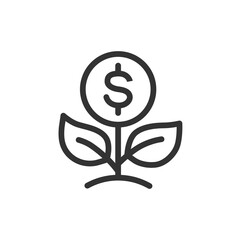 Dollar flower outline vector icon isolated on white background. Investment and money growth stock illustration - 561834051