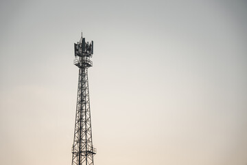 Silhouette of communication tower with night sky with space for text. communication concept. 5g.