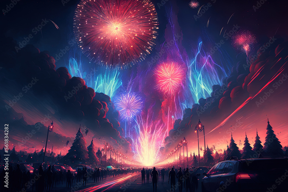 Poster a sizable display of fireworks and festivities. generative ai