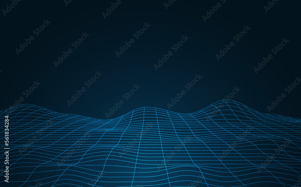 Poster big data visualization concept. dynamic wave on blue background. wave of particles