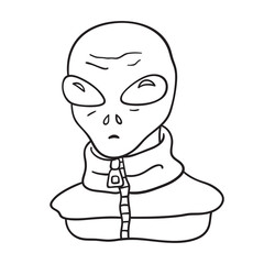 Isolated vector illustration of stylish alien. Thin line icon for design, cover etc.