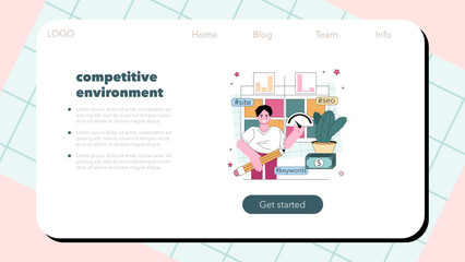 Marketing audit web banner or landing page. Market, targeting audience