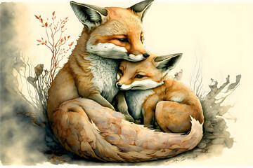 Cute animals hugging each other Valentines Day Love fox