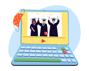 Online graduation - modern colorful flat design style illustration