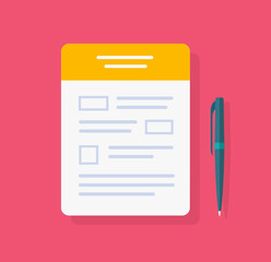 Form application filling icon vector, tax document paper list with pen illustration flat design, job questionnaire statement write, loan admission apply, survey claim, register submission agreement - obrazy, fototapety, plakaty