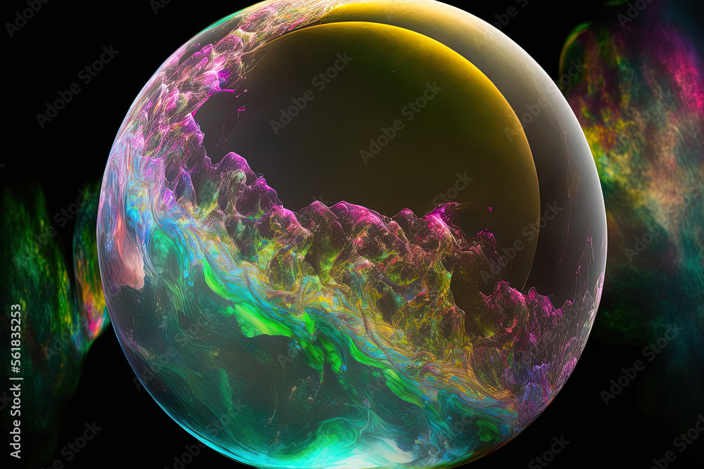 Poster a psychedelic planet in an abstract, multicolored virtual reality environment. closeup an extraterre