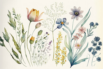 Watercolor Flowers On Paper Generative AI - obrazy, fototapety, plakaty