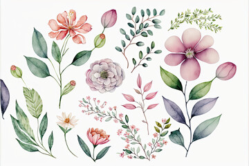 Watercolor Flowers On Paper Generative AI