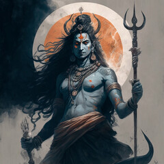 Lord Shiva Gott der Zerstörung epische Pose mit Tribuvhan für t-shirt print, poster - Religiöse hinduistische Kunst	