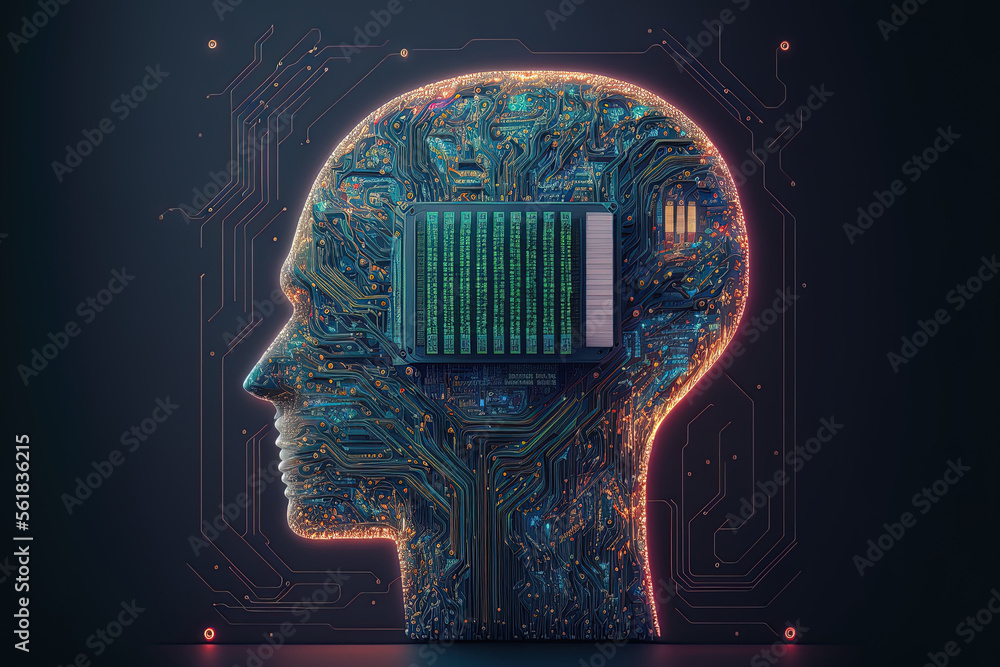 Poster concept of artificial intelligence and big data. circuit boards and machine learning. in depth learn