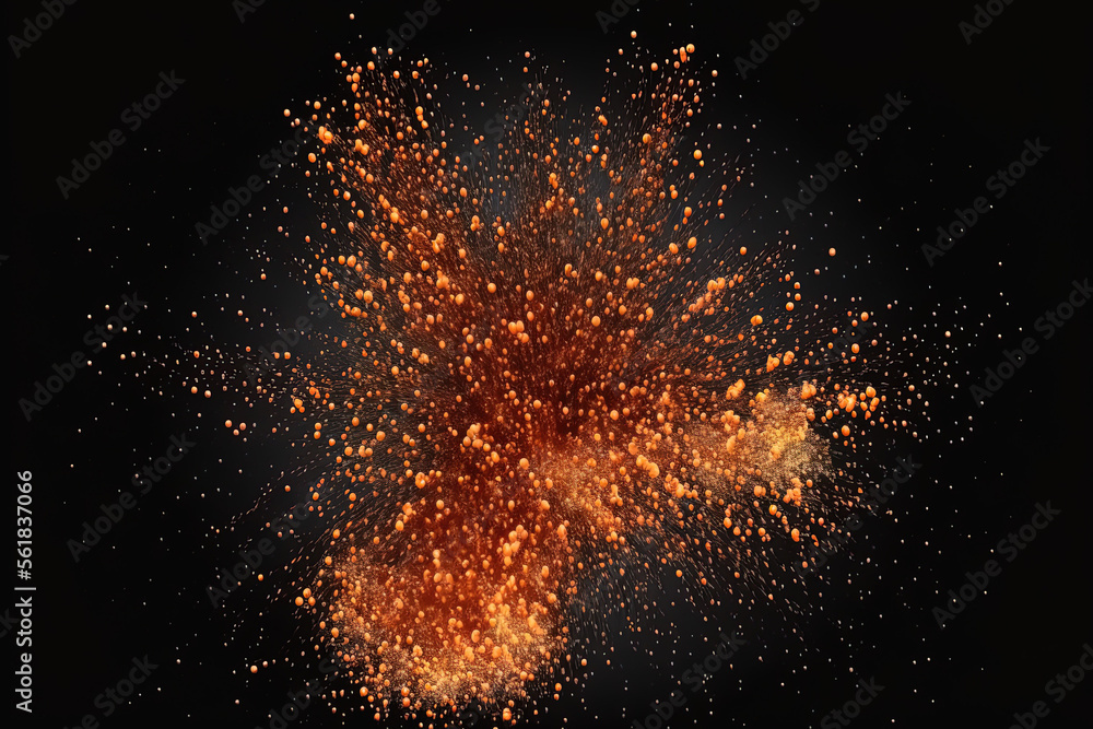 Poster fire sparks particles with flames isolated on black background. very high resolution. generative ai