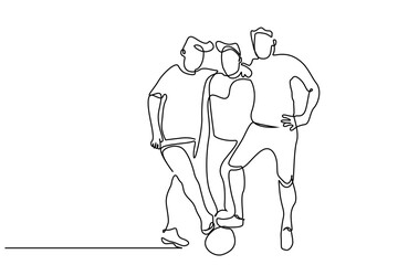 Fototapeta na wymiar football sport three people posing together full body happy line art concept