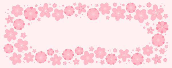 Spring blossoms, blooms, pink flowers frame on white, with copy space. Flat style vector illustration. Abstract geometric design. Concept for seasonal promotion, sale, advertising, poster, banner