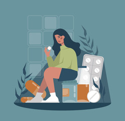 Bad habit concept. Character with unhealthy lifestyle patterns and addictions.