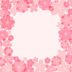 Fototapeta na wymiar Spring blossoms, blooms, pink flowers frame on white, with copy space. Flat style vector illustration. Abstract geometric design. Concept for seasonal promotion, sale, advertising, poster, banner