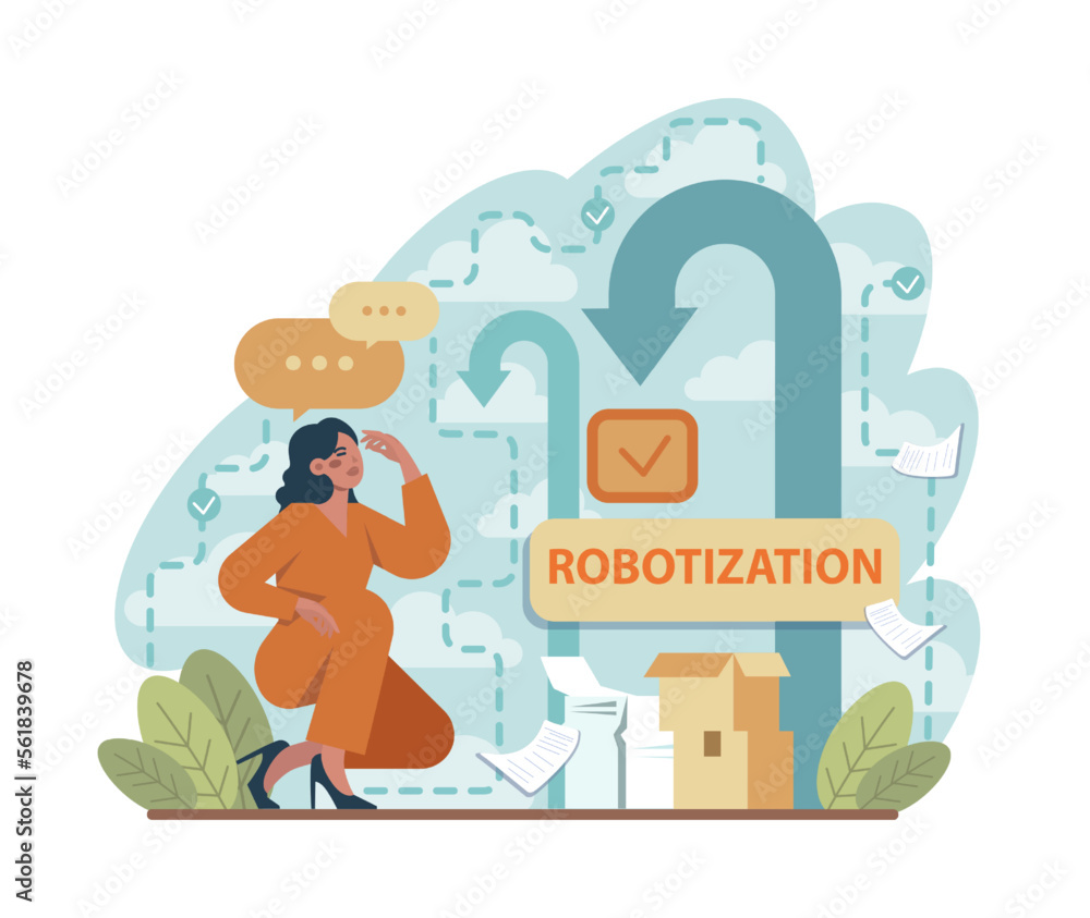 Poster robotization concept. artificial intelligence as a part of human
