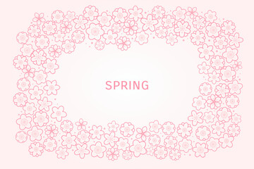 Spring blossoms, blooms, flowers frame on white, with copy space. Line art style vector illustration. Abstract geometric design. Concept for seasonal promotion, sale, advertising, poster, banner