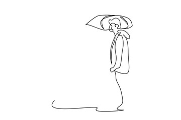 man waiting outside umbrella hold  line art