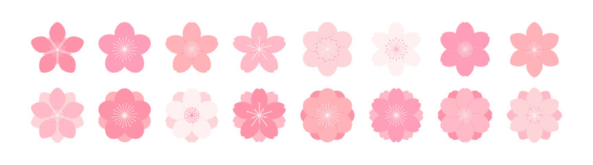 Sakura, cherry, plum, apricot, peach, apple blossoms, flowers, floral design elements collection, clipart set, isolated on white. Flat style vector illustration. Spring promotion sale advertising