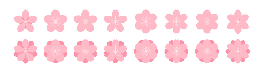Sakura, cherry, plum, apricot, peach, apple blossoms, flowers, floral design elements collection, clipart set, isolated on white. Flat style vector illustration. Spring promotion sale advertising