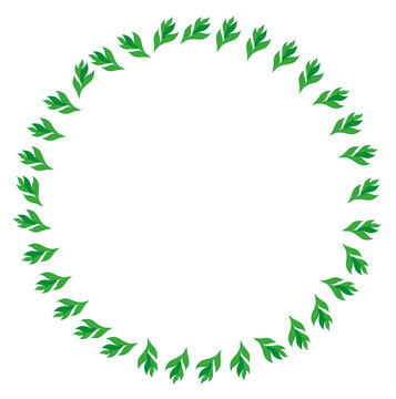 Green Leaves Circle Frame Outline Vector Spring Illustration