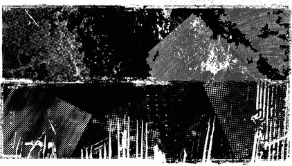 Naklejka na ściany i meble Glitch distorted geometric shape . Noise destroyed logo . Trendy defect error shapes . Glitched frame .Grunge textured . Distressed effect .Vector shapes with a halftone dots screen print texture.