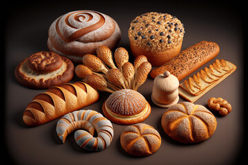 Obraz na płótnie Canvas a collection of numerous fresh baked breads. Generative AI