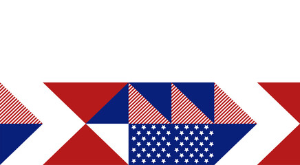 Fototapeta premium Abstract pattern, background of geometric shapes with space for text. USA colors. Happy President's Day. Template for background, invitations, greetings, web.