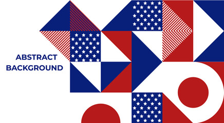 Fototapeta premium Abstract pattern, background of geometric shapes with space for text. USA colors. Happy President's Day. Template for background, invitations, greetings, web.