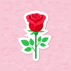 Cute red rose flower sticker. Printable vector illustration