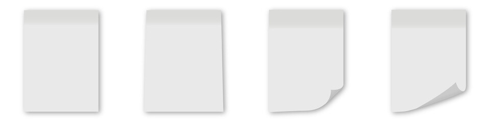 Set of realistic white sticks. Isolated note collection with shadows. Notes collection with shadow. Vector illustration isolated on white background.