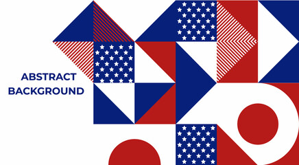 Fototapeta premium Abstract pattern, background of geometric shapes with space for text. USA colors. Happy President's Day. Template for background, invitations, greetings, web.