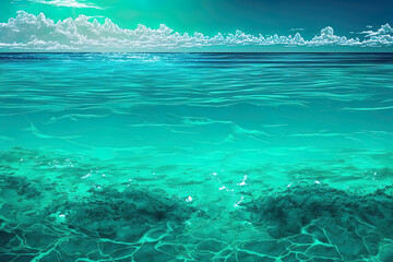 Cuban Caribbean coast, summertime sea with blue waves. tropical summer sea paradise outdoors. heavenly view of a clear, deep ocean. Reflections of the sun on a tranquil summer ocean. turquoise water's