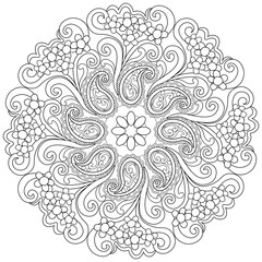 Colouring page-165, vector, hand drawn. Mandala 141, ethnic, swirl pattern, object isolated on white background.