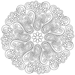 Colouring page-165, vector, hand drawn. Mandala 141, ethnic, swirl pattern, object isolated on white background.