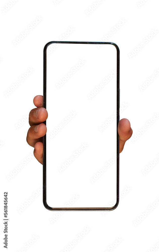 Canvas Prints hand holding mobile phone with blank screen isolated on transparent background - png file.