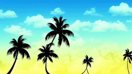 Obraz na płótnie Canvas Sunny Tropical Beach With Palm Leaves And Paradise Island.
