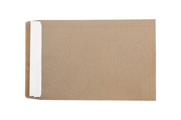 Brown envelope with white paper inside isolated on transparent background PNG file.