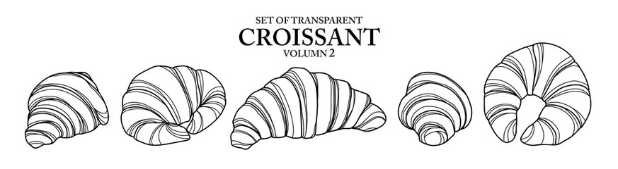 Cute hand drawn isolated black outline croissants on transparent background png file (Volumn 2)