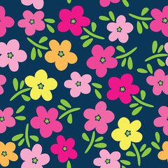 Neon Floral Seamless Vector Pattern