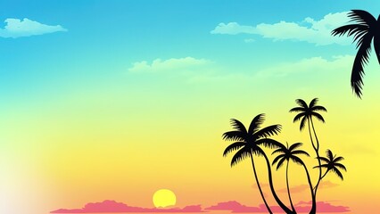 Naklejka na ściany i meble Tropical beach with sunbathing accessories, summer holiday background.